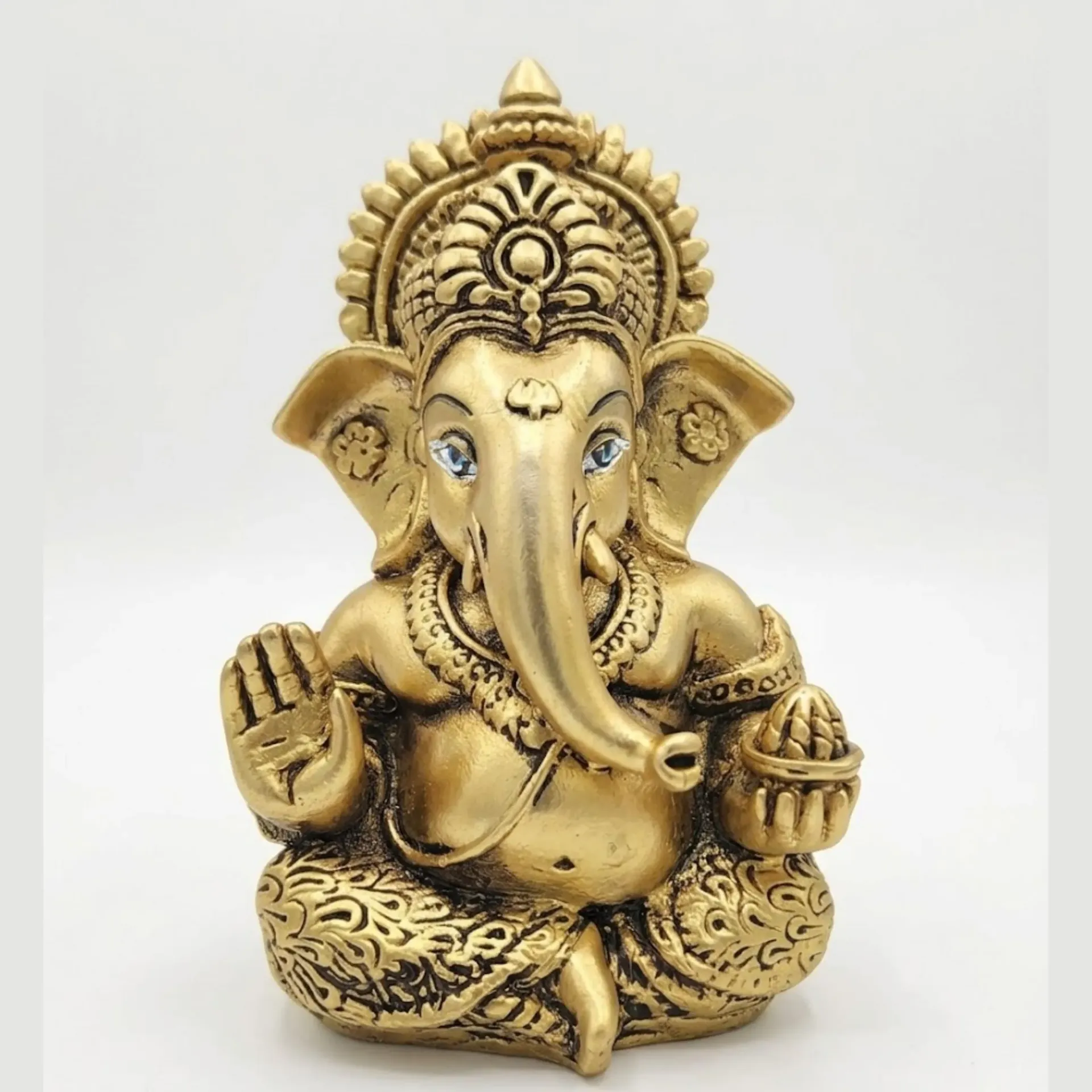 Ganesha Idol | Ganesh Statue for Home Decor | Ganesha murti for Office Desk, & Ganpati Idol for Car Dashboard | Unique Wedding & Birthday Gift (Gold Antique 3.5")