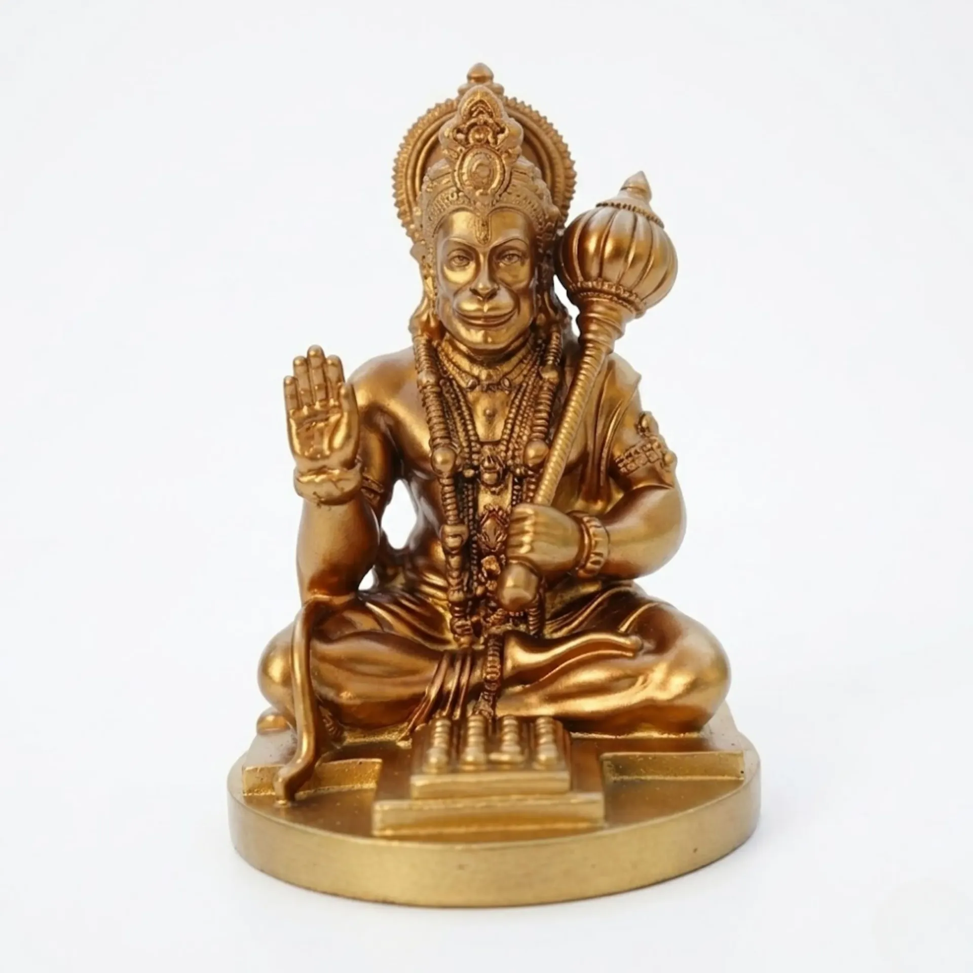 Hanuman Idol for Car Dashboard, Home, Office Desk – Hanuman Murti for for Pooja, Temple Showpiece, Decoration, Festivals and Gifting. (Golden, 9 cm) (with PreInstalled Adhesive)